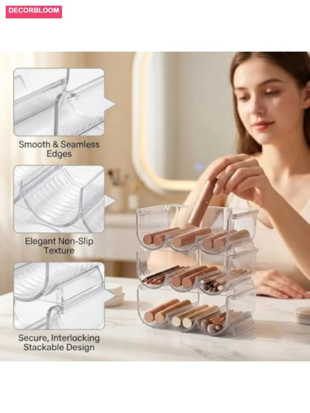 3-Tier Stackable Acrylic Lipstick Organizer Cosmetic Display Case Vanity